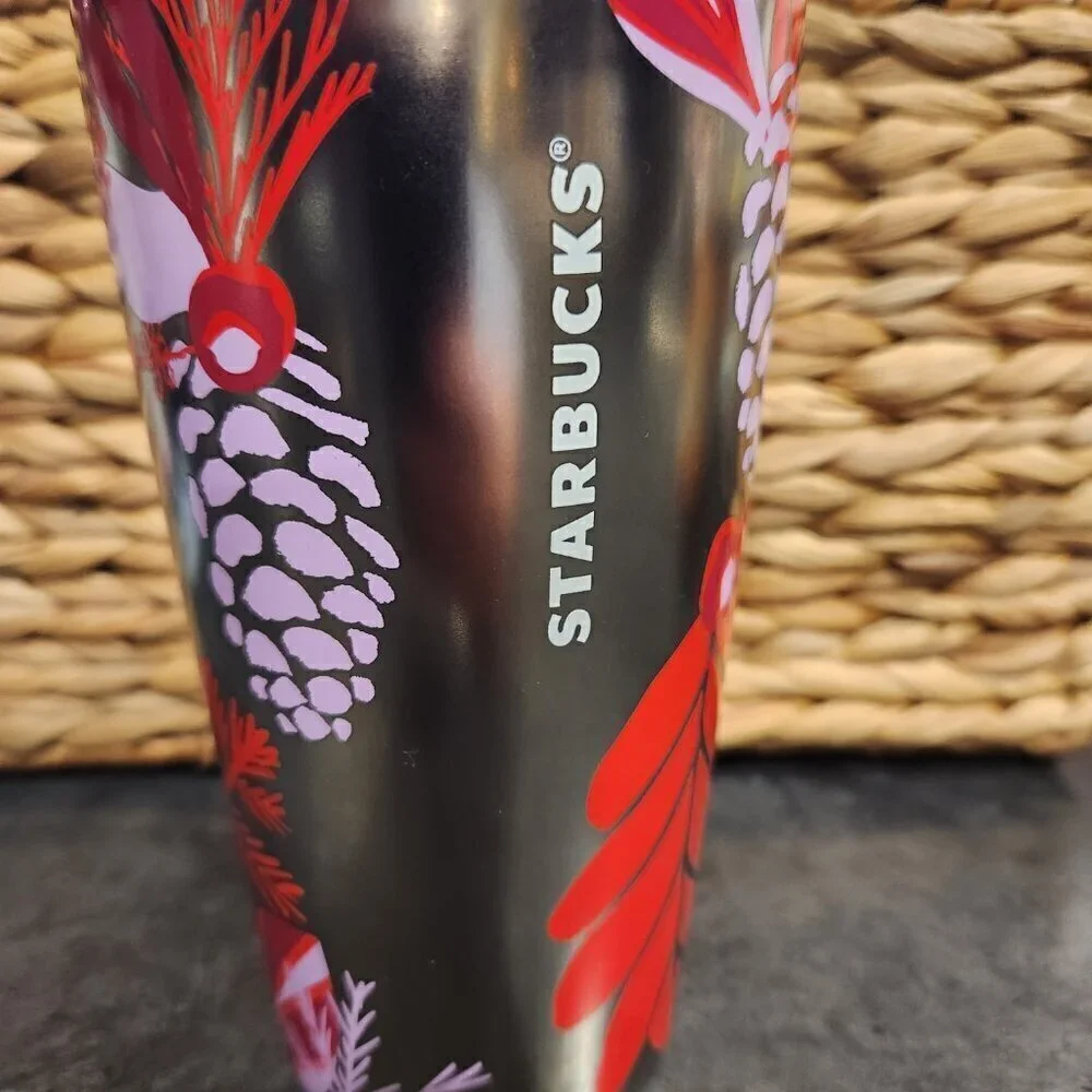Starbucks Ceramic 2021 Holiday Tumbler 12 Oz  Purple/Red/Silver with lid.
